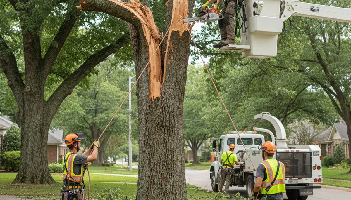 Emergency tree service crew removing a fallen tree in Miami, FL after storm damage