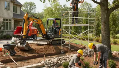 Miami, FL tree service team trimming trees for landscaping in coastal soil, heat, and heavy rain