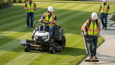 Miami, FL tree service crew providing lawn care and tree trimming for healthy turf and landscape maintenance