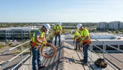 Miami, FL tree service crew installing lightning protection for trees on a residential property