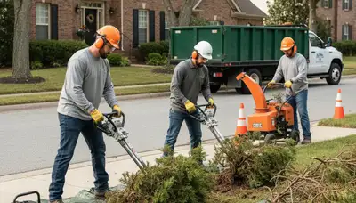 Miami, FL tree service crew removing overgrown shrubs for a clean, tidy property