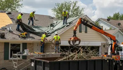 Miami, FL crew removing storm-damaged tree debris for cleanup and property restoration