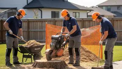 Miami, FL tree service crew removing a stump for safe, thorough stump removal services