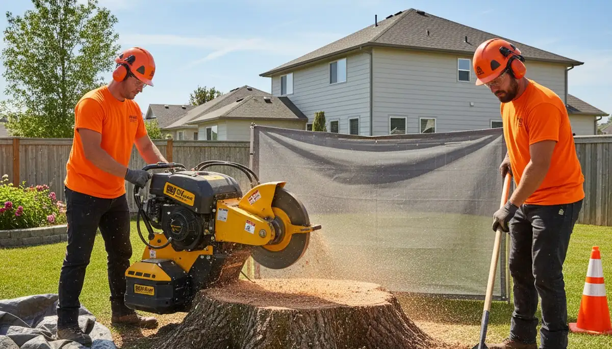 Stump removal crew in Miami, FL removing an old tree stump on a residential property