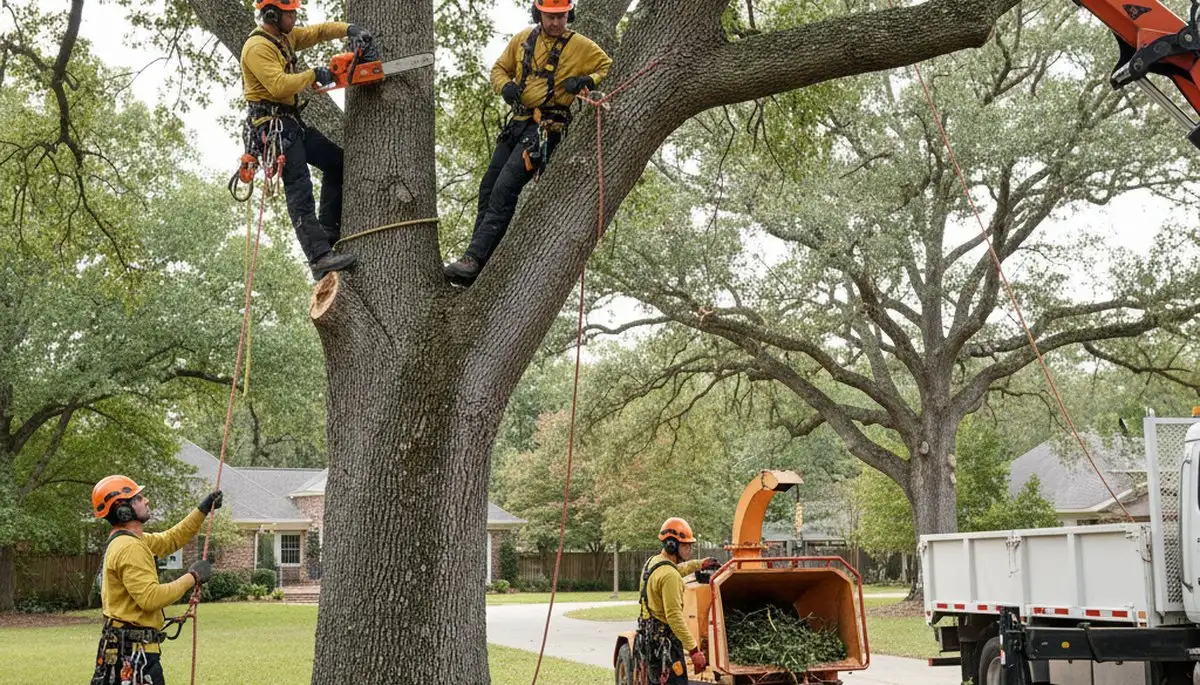 Miami, FL tree removal crew safely removing an unsafe tree for a residential property