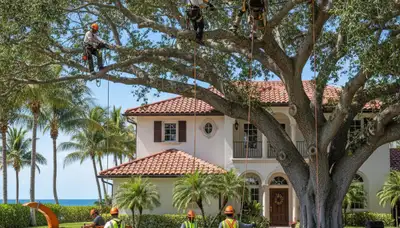 Miami, FL tree service crew providing professional tree trimming for local properties