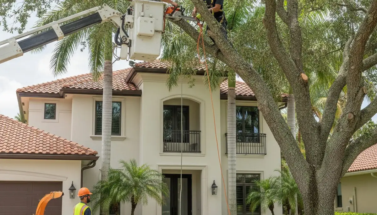 Miami, FL tree service crew trimming trees for safe, professional property maintenance