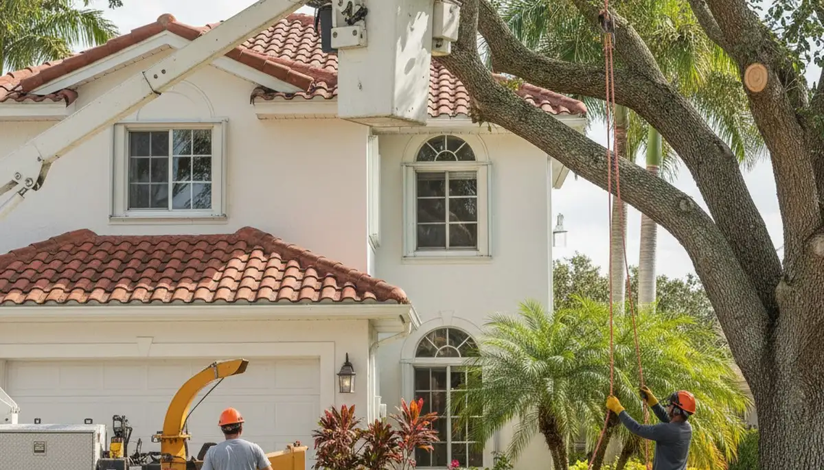 Tree service crew trimming trees in Miami, FL for residential and commercial properties