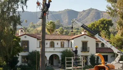 Tree service team in Miami, FL trimming trees for safe, professional property maintenance