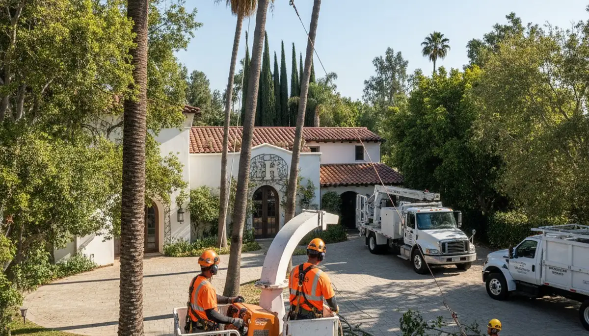 Miami, FL tree service crew providing professional tree trimming and maintenance for a business property