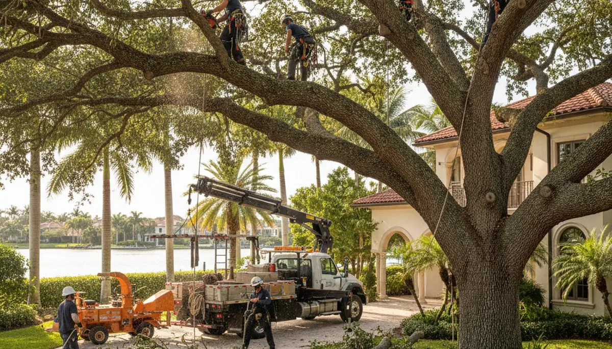 Tree service team in Miami, FL providing professional tree trimming for local properties