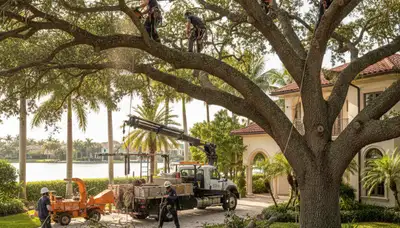 Tree service team in Miami, FL providing professional tree trimming for local properties