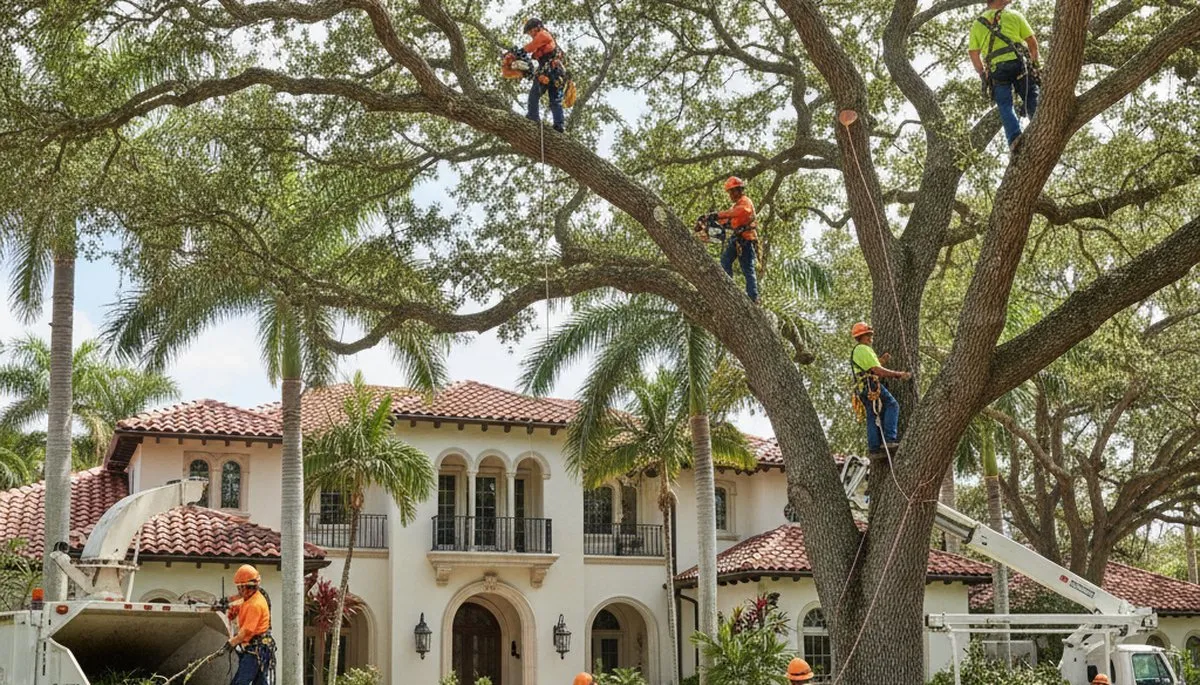 Tree service crew in Miami, FL performing professional tree trimming and maintenance