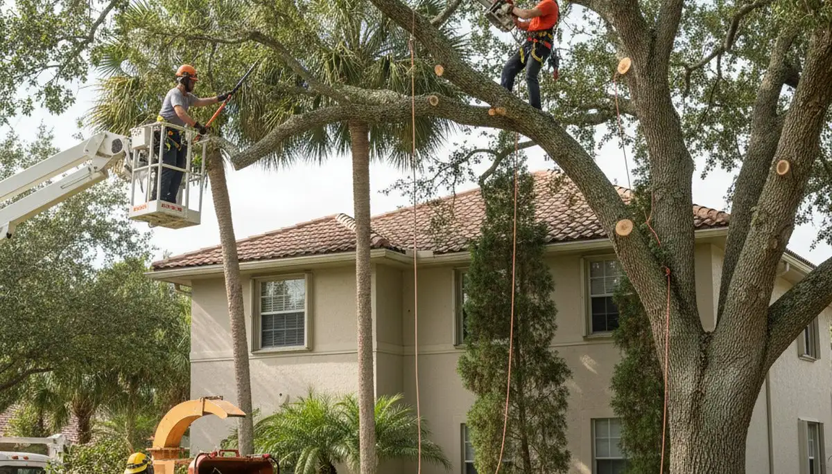 Miami FL tree service crew trimming trees for residential and commercial properties