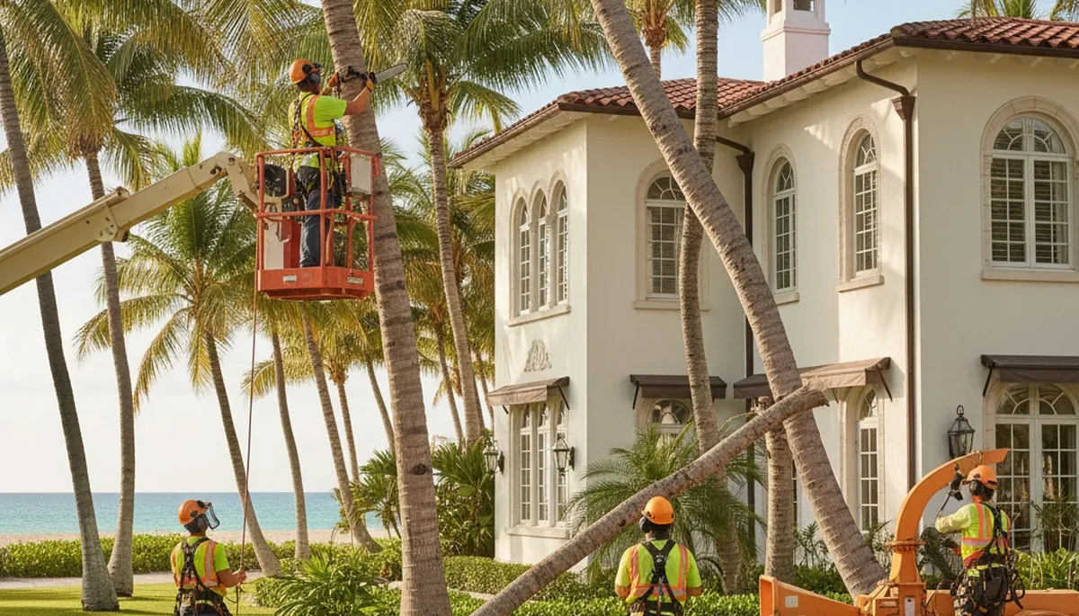 Miami, FL tree service crew trimming trees for residential and commercial properties