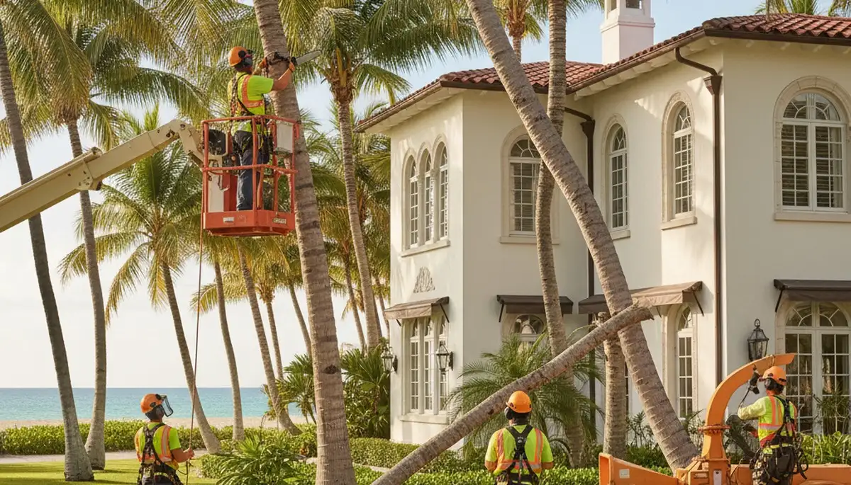 Miami, FL tree service crew trimming trees for residential and commercial properties