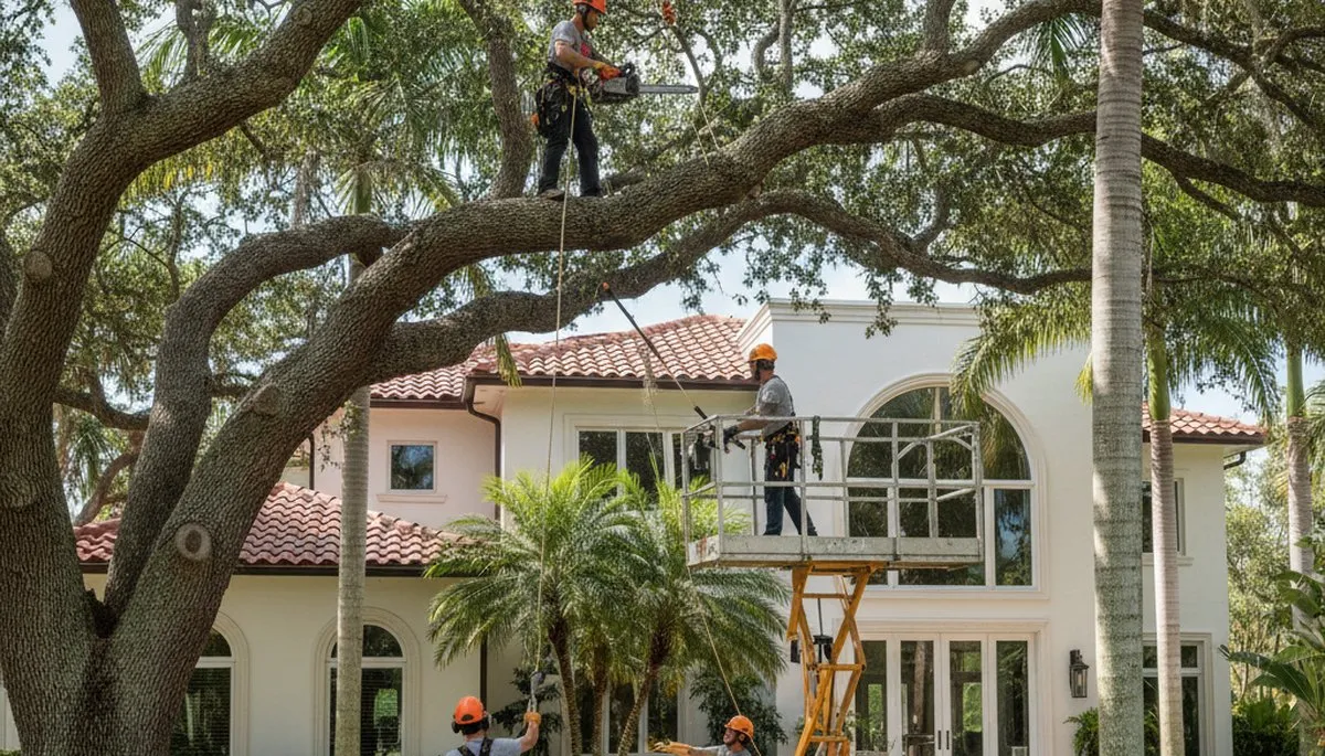 Miami FL tree service crew providing professional tree trimming and care for residential properties