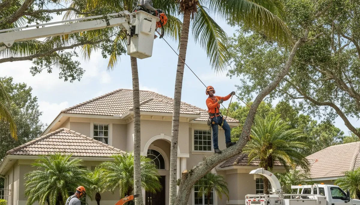 Miami, FL tree service crew trimming trees for safe, professional property maintenance